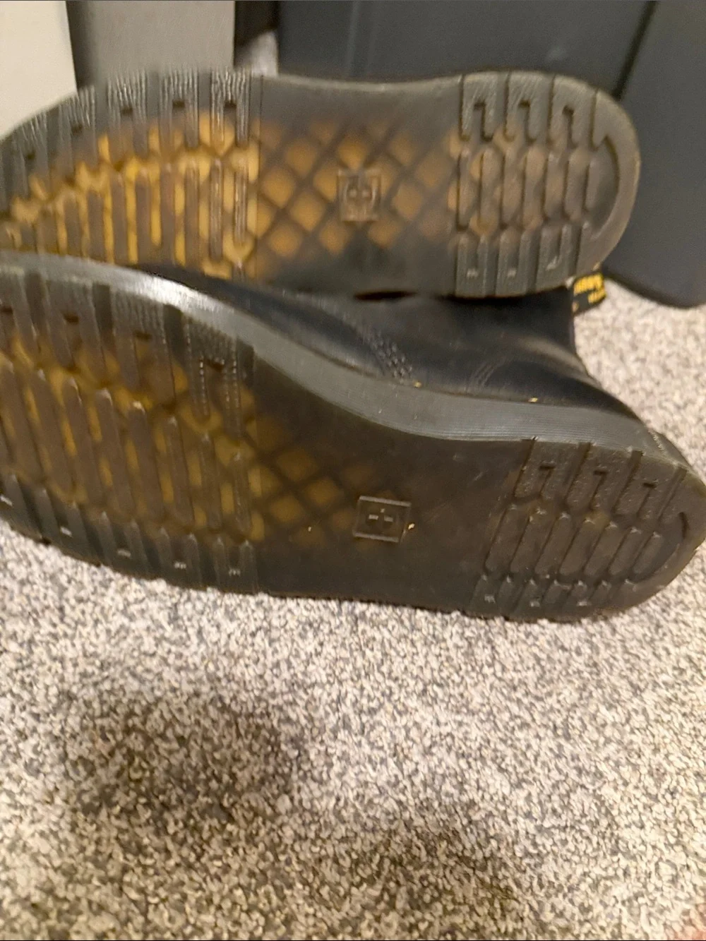 Doc Martens Zavala Black Leather Combat Boots with Yellow Stitching - men’s 10